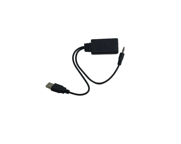 Black USB and audio cable adapter on a white background