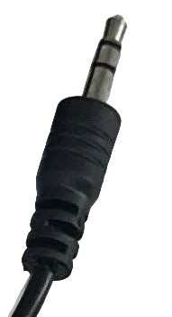 Black audio jack on a white background