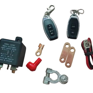 Electrical components including relays, switches, and connectors on a flat surface.